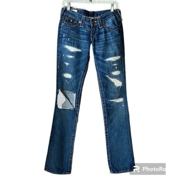 True Religion Jeans Women’s 26 Disco Billy Big T Flap Pockets Distressed - Picture 7 of 13